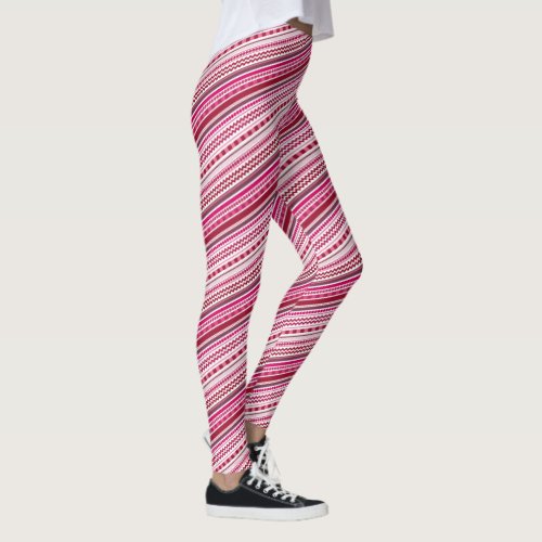Funky Shades of Pink Striped Pattern Design Leggings