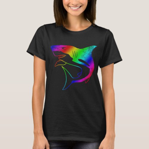 Funky shark in psychedelic rainbow T_Shirt