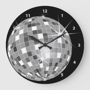 Funky Silver Glitter Disco Ball Clock by GroovyGraphics at Zazzle