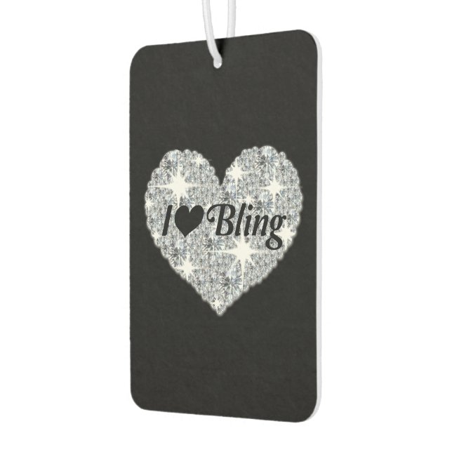 Funky silver 'I Love Bling' quote diamond heart Air Freshener (Left)