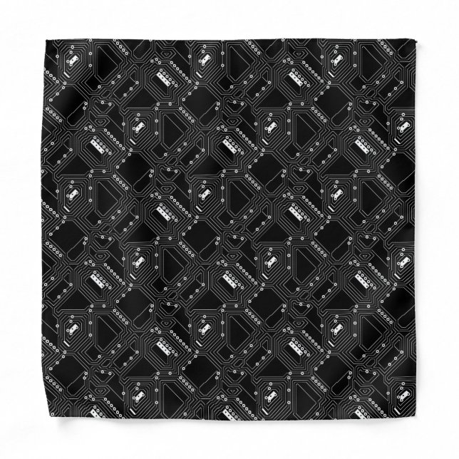 Funky Simple Black White Computer Circuit Board Bandana (Front)