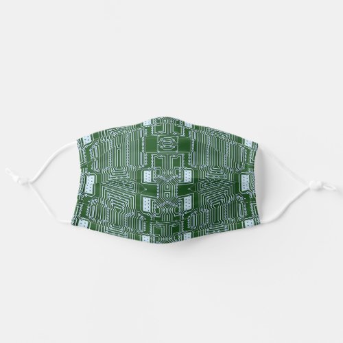 Funky Simple White Green Computer Circuit Board Adult Cloth Face Mask