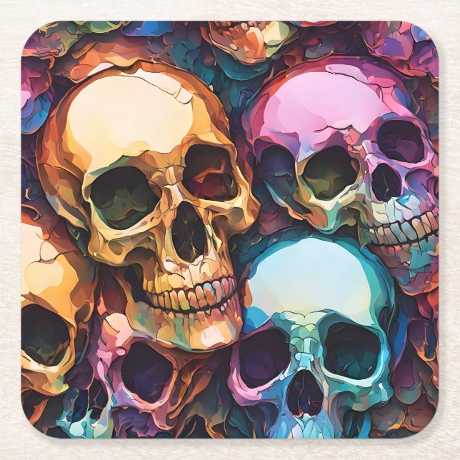 Funky Skulls Square Paper Coaster (Front)