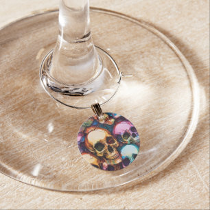 Funky Skulls Wine Charm