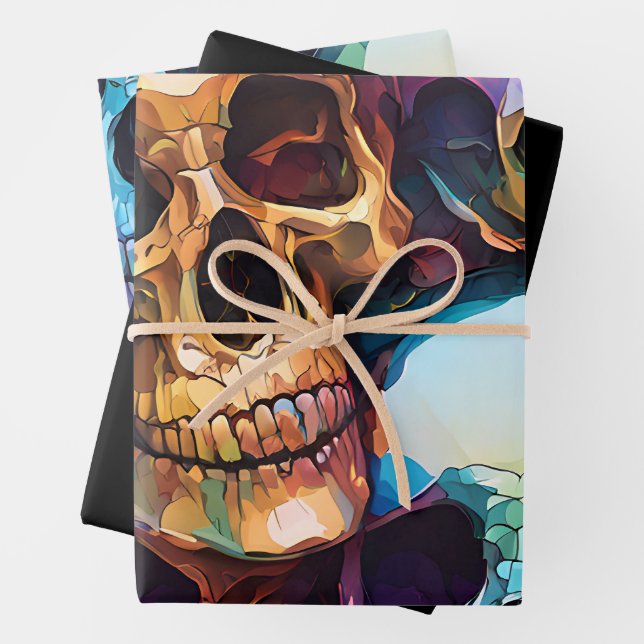 Funky Skulls Wrapping Paper Sheets (In situ)
