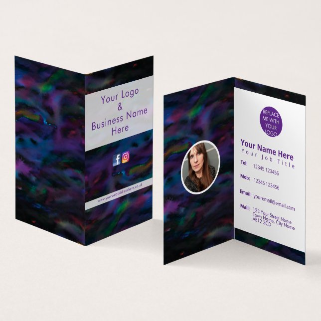 Funky smokey purples water color design business card (Inside and Outside)
