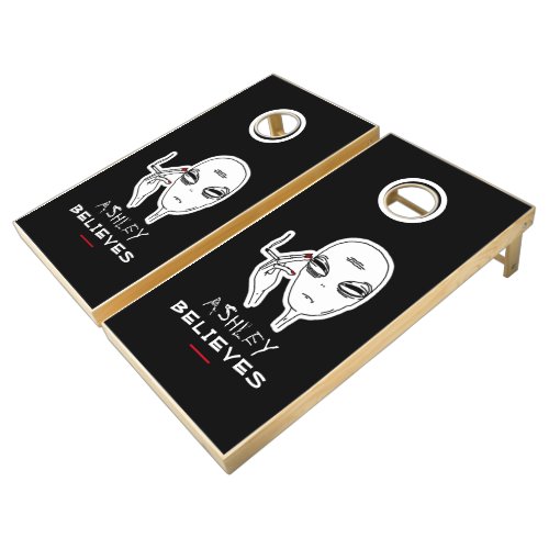 Funky Smoking Alien WRed Nails Personalized Cornhole Set