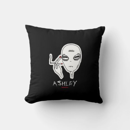 Funky Smoking Alien WRed Nails Personalized Throw Pillow