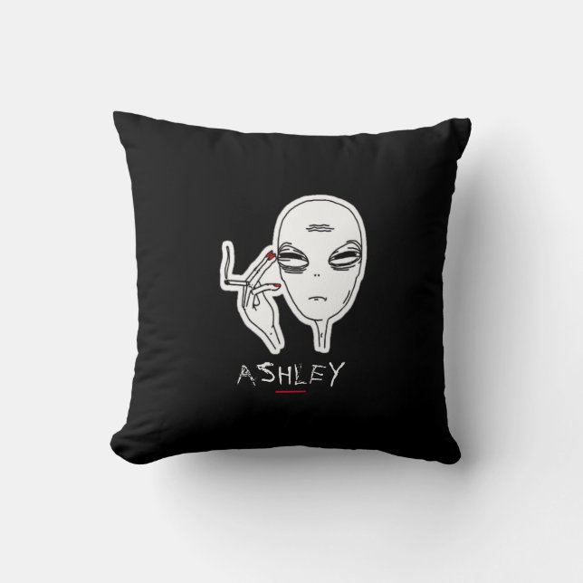Funky Smoking Alien W/Red Nails Personalized Throw Pillow (Front)