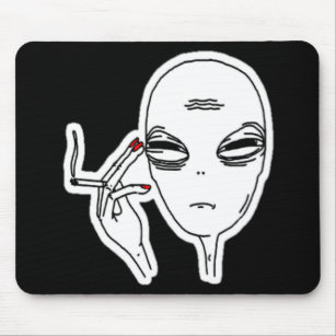 Funky Smoking Alien with Red Nails Mouse Pad