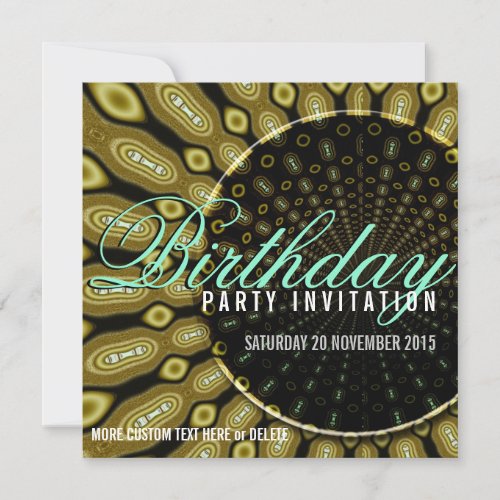 Funky Solar Sunflower Olive Green  Mint Party Invitation