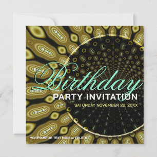 Funky Solar Sunflower Olive Green + Mint Party Invitation