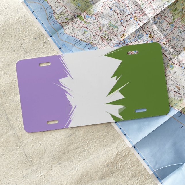 Funky Spiky ZigZag Abstract Genderqueer Pride Flag License Plate (In Situ)