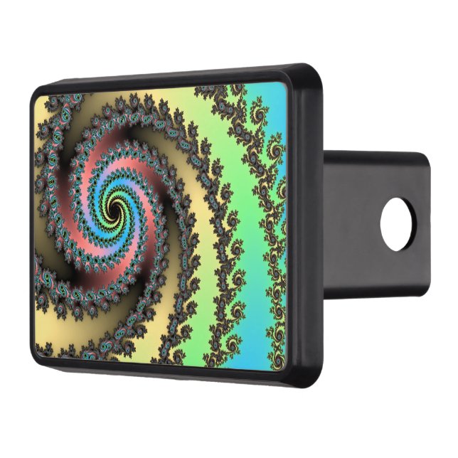 Funky Spiral Pastel Rainbow Fractal Hitch Cover (Left)