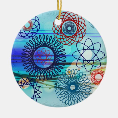 Funky Spirograph Geometric Pattern Blue Design Ceramic Ornament