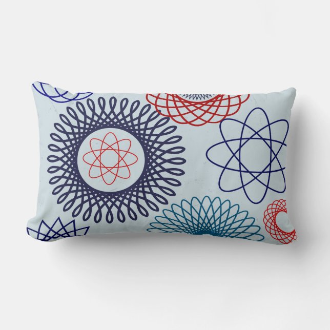 Funky Spirograph Geometric Pattern Blue Red Lumbar Pillow (Front)