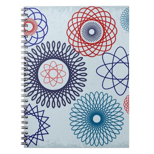 Funky Spirograph Geometric Pattern Blue Red Notebook