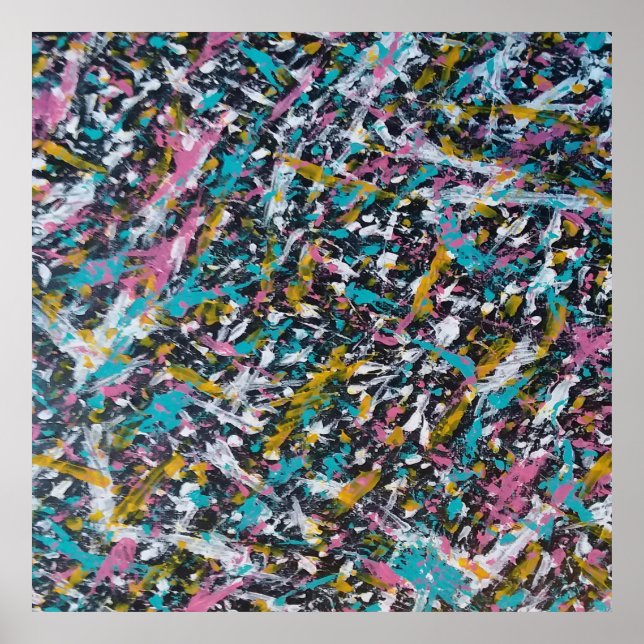 Funky Splatter Art on Black Poster (Front)