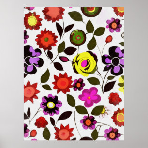 Funky Spring Flowers Seventies Style Poster