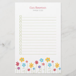 Funky Spring Flowers To Do List Stationery