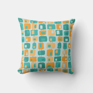 Funky Squares Retro Pattern Aqua, Teal, Orange Throw Pillow