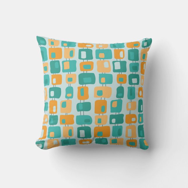 Funky Squares Retro Pattern Aqua, Teal, Orange Throw Pillow (Front)
