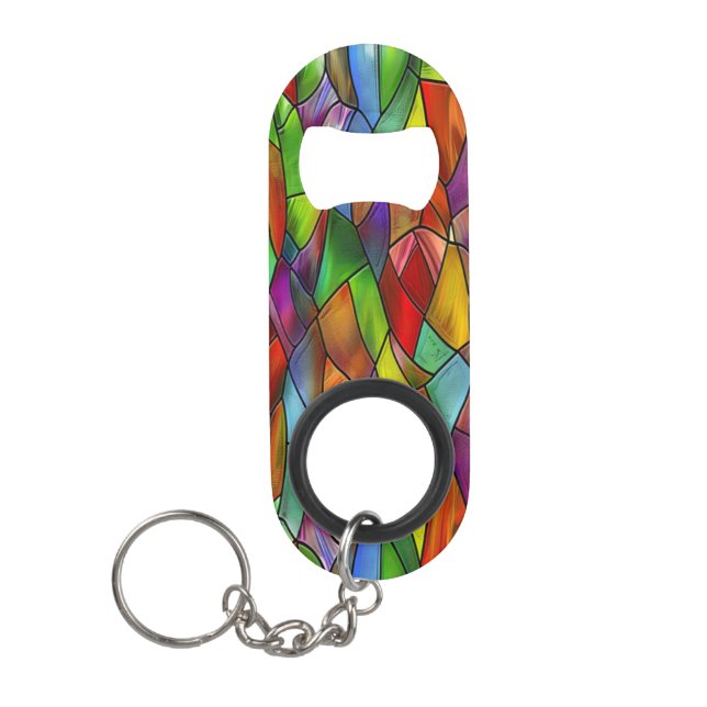 Funky Stained Glass Charm Keychain Bottle Opener (Front)