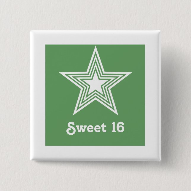 Funky Star Sweet 16 Button, Kelly Green Pinback Button (Front)