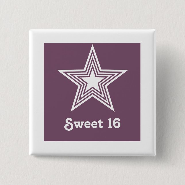 Funky Star Sweet 16 Button, Purple Button (Front)