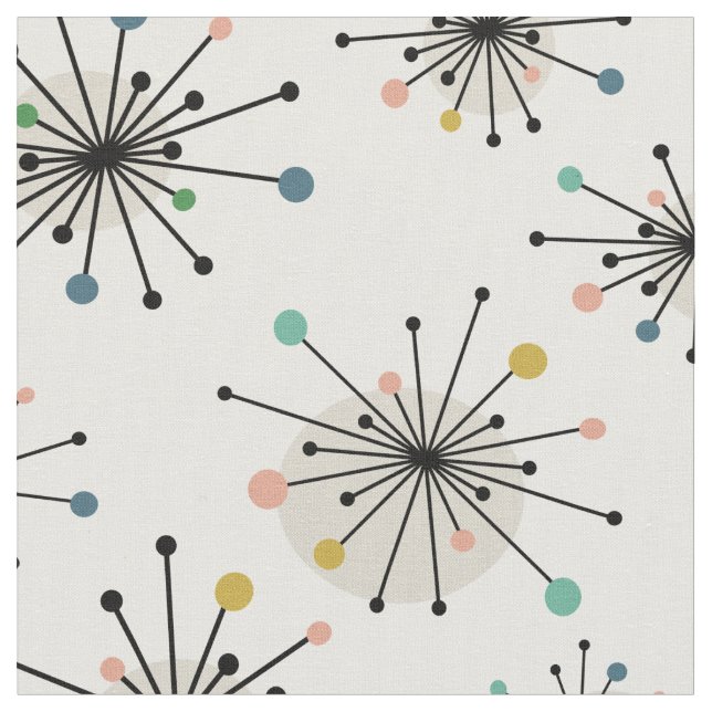 Funky Starburst Pattern Atomic Mid-century Modern Fabric (Close Up)
