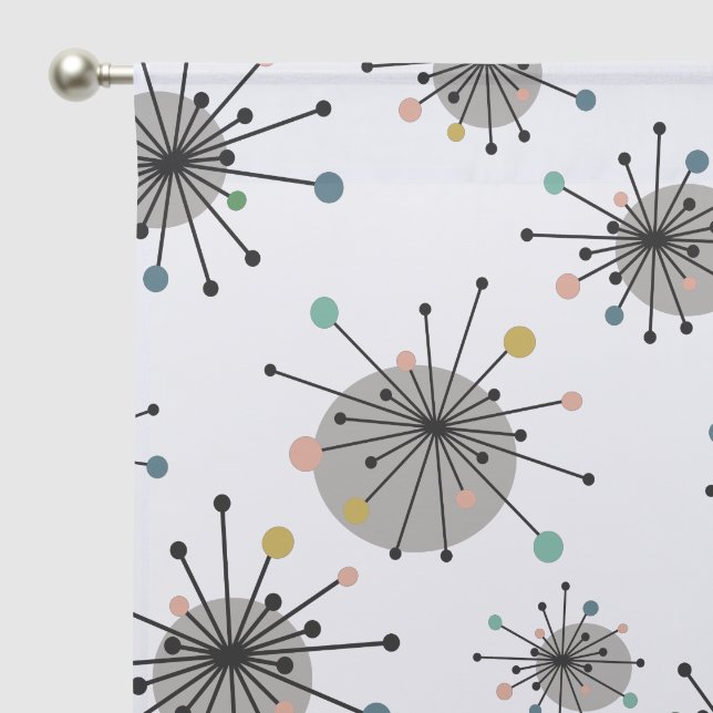 Funky Starburst Pattern Atomic Mid Century Modern Sheer Curtains (Pocket)