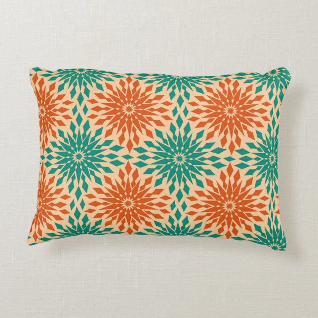 Funky Starburt Teal & Orange Design Decorative Pillow (Back)
