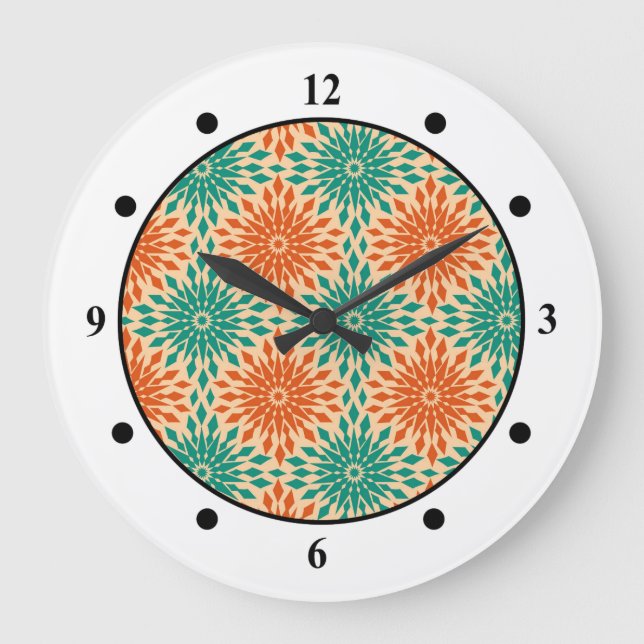 Funky Starburt Teal & Orange Design Large Clock (Front)