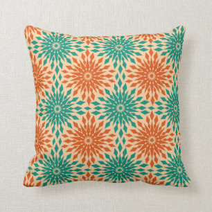 Funky Starburt Teal & Orange Design Throw Pillow