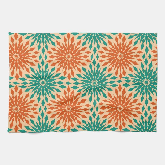 Funky Starburt Teal & Orange Design Towel (Horizontal)