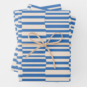 Funky Stripes in Ivory and Blue Wrapping Paper Sheets
