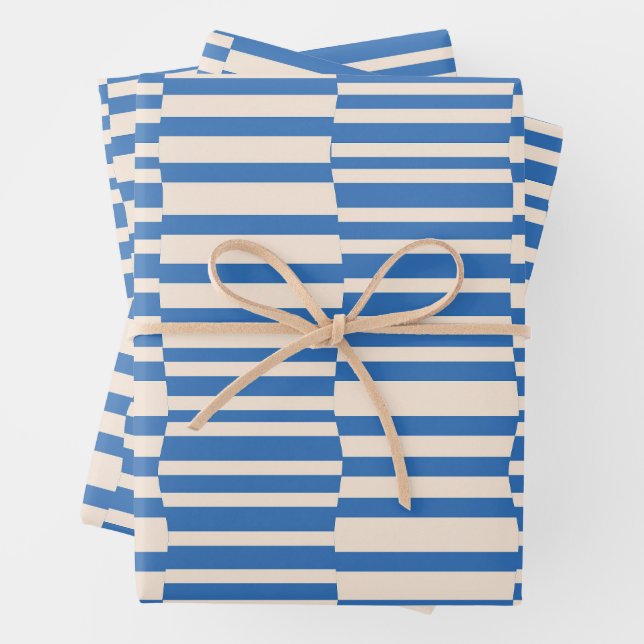Funky Stripes in Ivory and Blue Wrapping Paper Sheets (In situ)