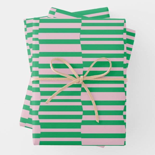 Funky Stripes in Pink and Green Wrapping Paper Sheets (In situ)