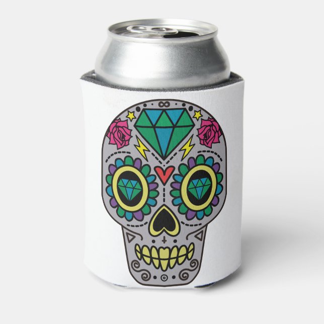 Funky Sugar Skull Design Boho Love Can Cooler (Can Back)