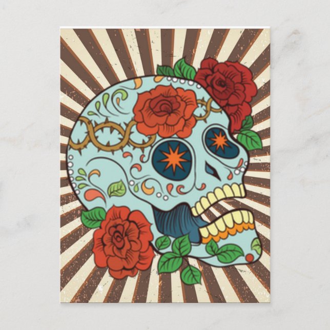 Funky Sugar Skulls Dia de los Muertos Postcard (Front)
