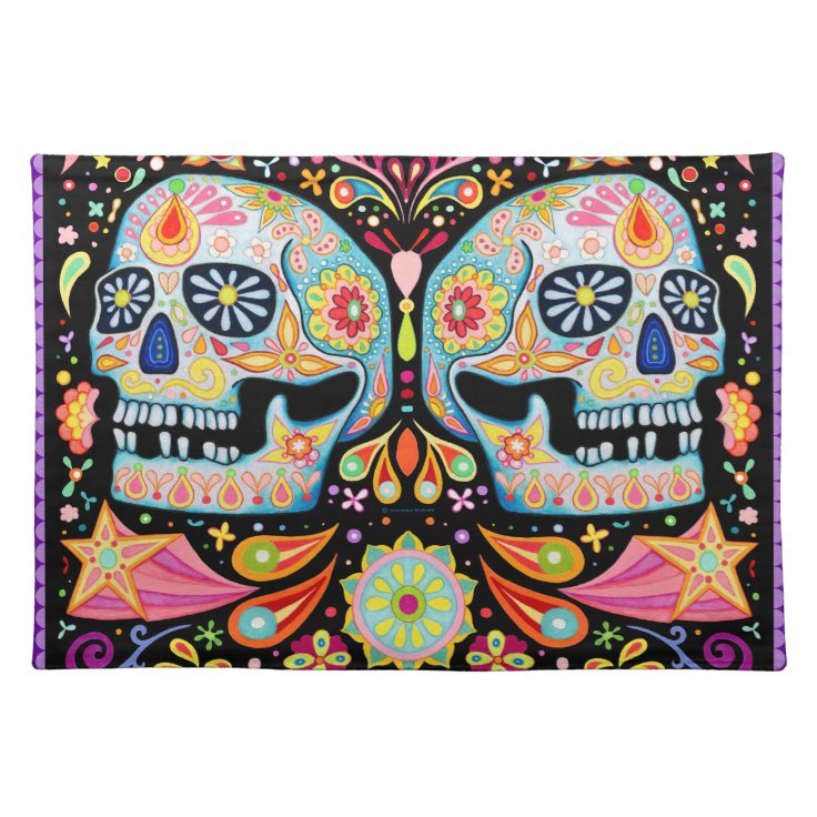 Funky Sugar Skulls Placemat Day of the Dead Zazzle