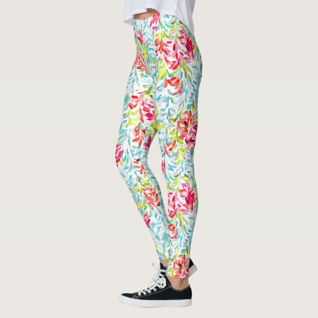 Funky Summer Colors Paint Splatter Art Pattern Leggings (Left)
