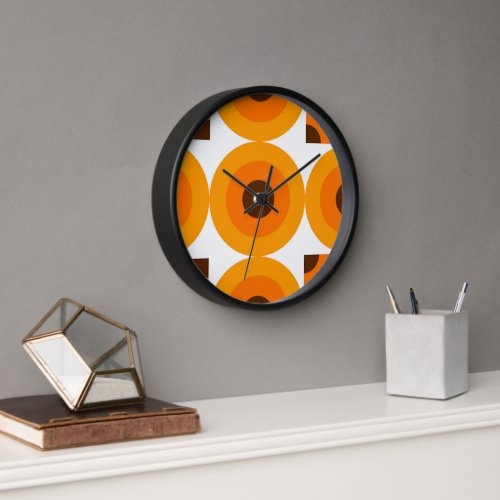 Funky Summer Orange Brown Circles Art Pattern Clock