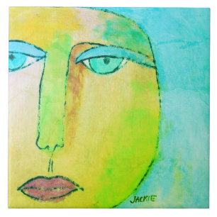Funky Sun Face Abstract Painting Ceramic Tile