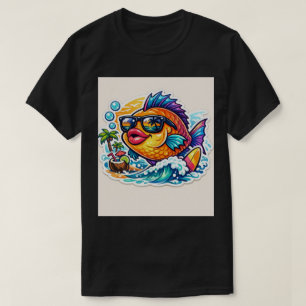 Funky Sunglasses Fish: Cool Summer Ocean Sticker T-Shirt