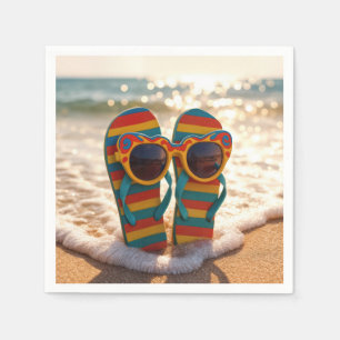 Funky Sunglasses On Flip-flops In Ocean Surf Napkins