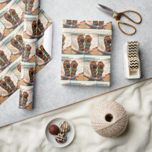 Funky Sunglasses On Flip-flops In Ocean Surf  Wrapping Paper