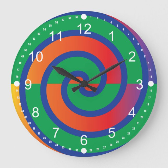 Funky Swirls Pattern Color Splash Large Clock (Front)
