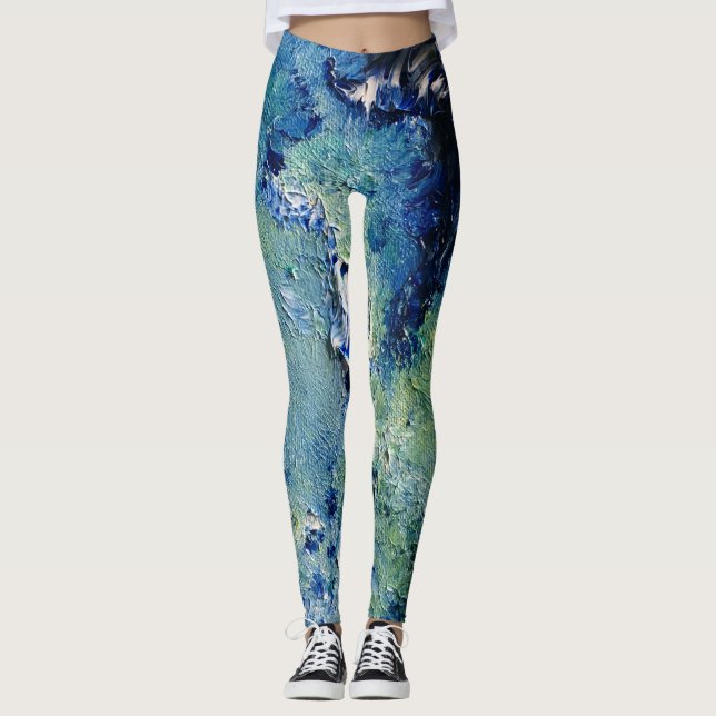 Funky Teal Abstract Art Leggings (Front)