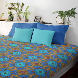 Funky Teal Aqua Azure Blue Ochre Brown Tribal Art Duvet Cover
